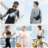 A collage showing people using a waterproof crossbody waist bag for outdoor activities and daily use.
