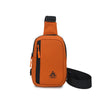 An orange nylon sling crossbody bag with a black strap and adjustable buckle.