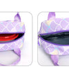 A purple patterned casual backpack with a zippered main compartment and shoulder straps.