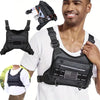 A man wearing a black tactical chest rig vest bag for outdoor gear, shown with and without accessories.