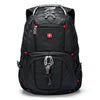 Mochila de viaje grande para hombre suizo negro con múltiples compartimentos y hebillas