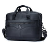 Black genuine cowhide leather briefcase bag with padded straps and a zippered compartment