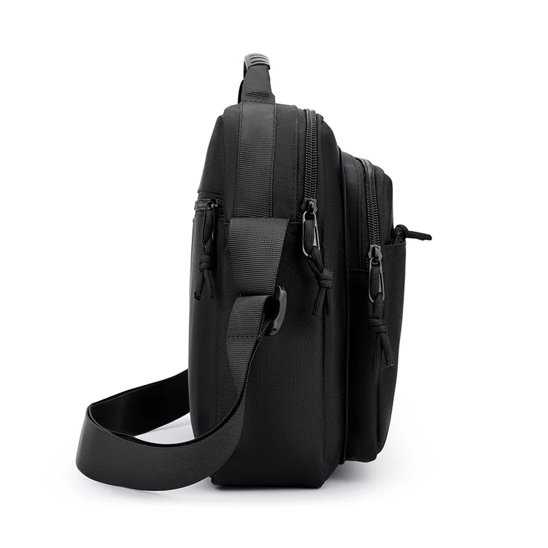 Black professional waterproof men's business briefcase with a padded shoulder strap