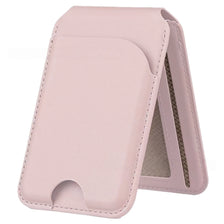 A light pink magnetic wallet phone stand designed for an iPhone.