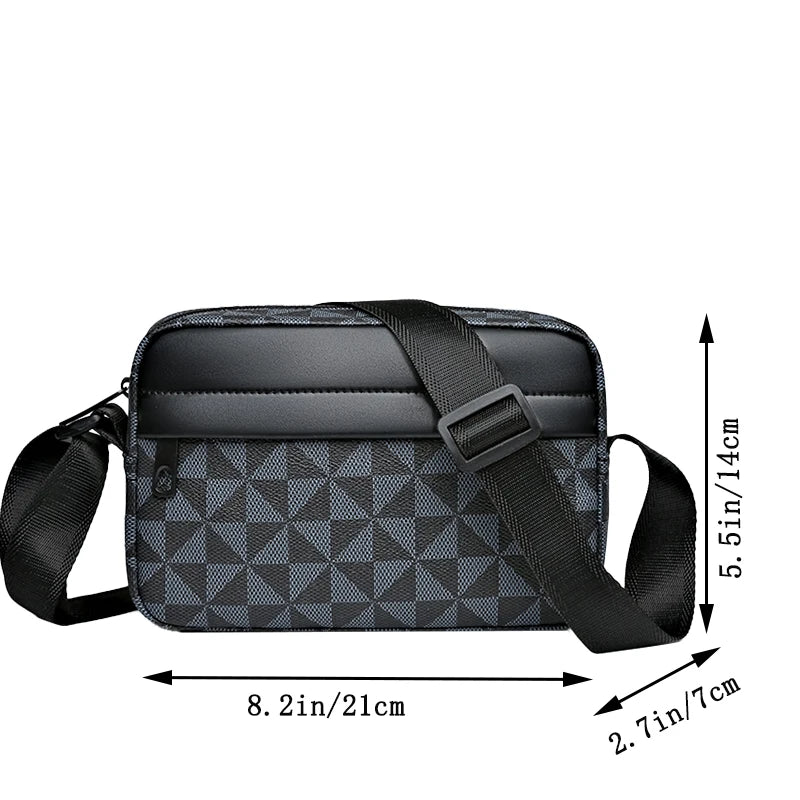 Black men's PU leather shoulder bag with a wide strap shown from the side.