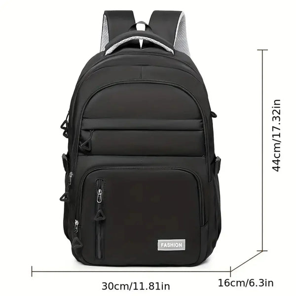 Schwarzer vielseitiger Reiserucksack mit grauen Akzenten von hinten gezeigt