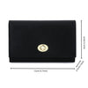 Black compact women's card holder wallet shown from the top with dimensions 12cm by 9cm.