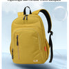 A yellow lightweight and portable travel backpack shown from the front.