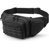 Black multi-compartment waist pack designed for outdoor adventures