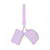 A light purple dual-zip wristlet wallet with a detachable strap and matching strap.