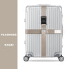 Silver adjustable luggage featuring a khaki cross strap and bundling belt.