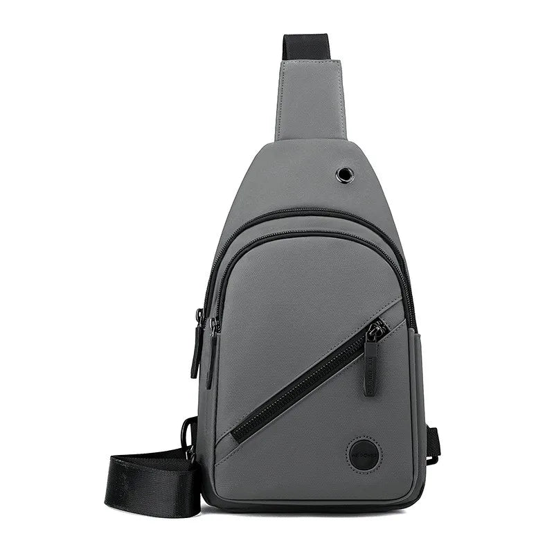 A gray lightweight nylon crossbody sling bag shown from the back.