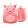 A pink cartoon cat plush backpack with pink ears and a rounded body.