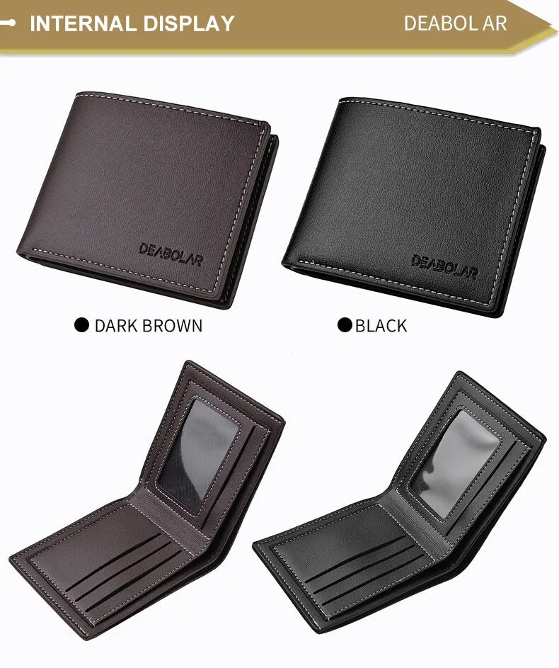 A set of DEABOLAR men's PU leather folding wallets in dark brown and black colors.