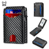 A black carbon fiber slim RFID protection wallet with multiple card slots.