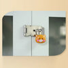 A cartoon bear-shaped padlock is attached to a light blue door panel.
