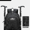 Black waterproof 40L hiking backpack with trekking poles and laptop sleeve