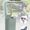 A minimalist square nordic style design silicone cup holder shown in use on a bicycle handlebar.