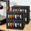 Schwarzes faltbares Filament-Aufbewahrungsgestell mit mehreren Fächern zur Organisation von 3D-Druckfilamenten