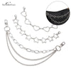 Black fabric shoulder bag with silver metal chain straps and heart and star charms
