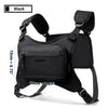 Black X-PAC waterproof chest pack for outdoor adventures shown with dimensions.