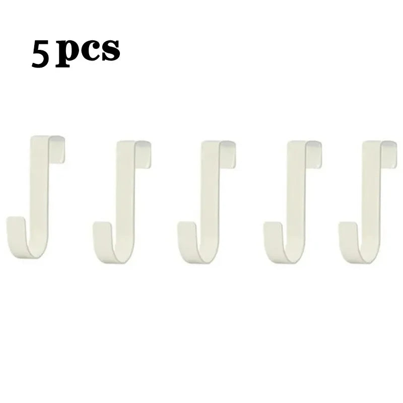 Five white heavy duty multi-purpose hooks for cabinet doors