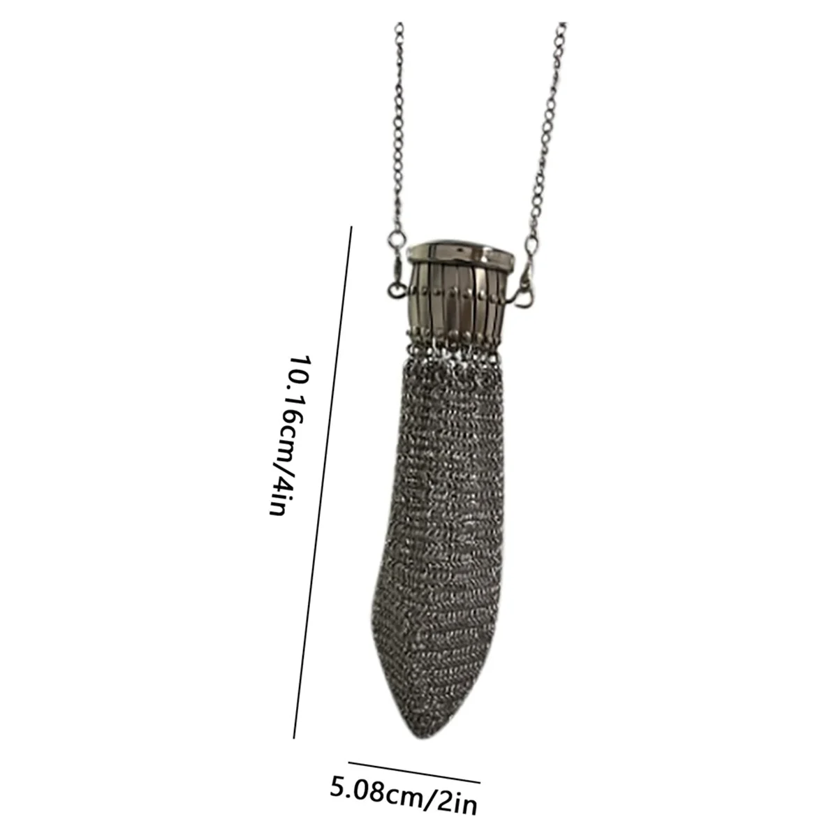 Silberne Vintage-Münztasche mit langer Kette und texturiertem, länglichem silbernem Anhänger.