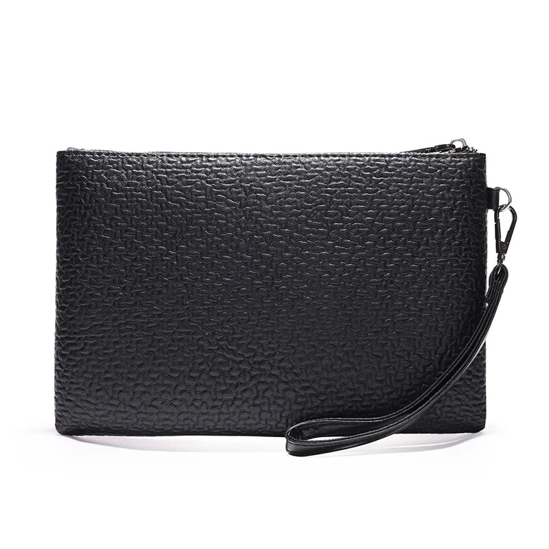 Schwarze Kunstleder-Clutchtasche für Herren mit Reißverschluss und langer Trageleiste