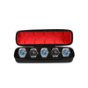 Black watch organizer case with a red velvet lining and six slots for travel watches