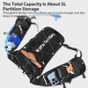 Black hydration running vest with a blue tube and storage pockets for carrying water and gear