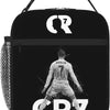 Schwarze wiederverwendbare Oxford-Lunchtasche mit Grafik der Zahl 7 und dem Namen Cristiano Ronaldo.