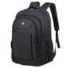 Black unisex double-shoulder travel backpack with multiple compartments and adjustable straps