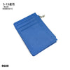A blue genuine leather zipper card holder with a metallic clasp.
