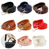 Collection de sangles et sacs en cuir réglables de couleur noire, bleu marine, marron, rouge et rose.
