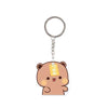 A cute brown cartoon character keychain charm with a silver ring.