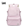 A pink Lee Oxford school backpack with a laptop sleeve shown from the back.