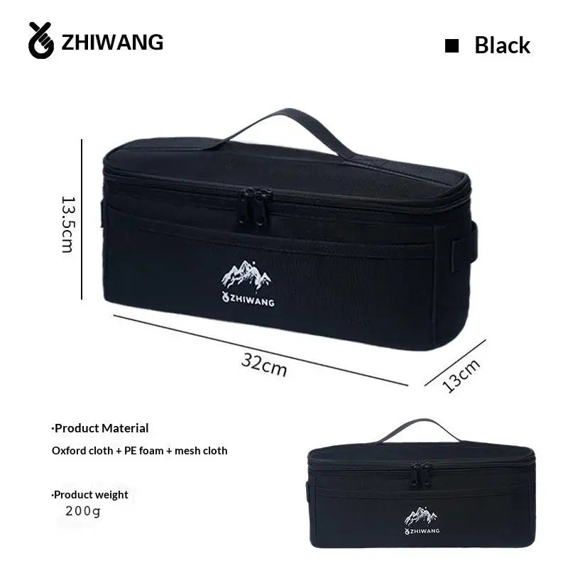 Black portable organizer bag made of oxford cloth and PE foam for camping or picnic items