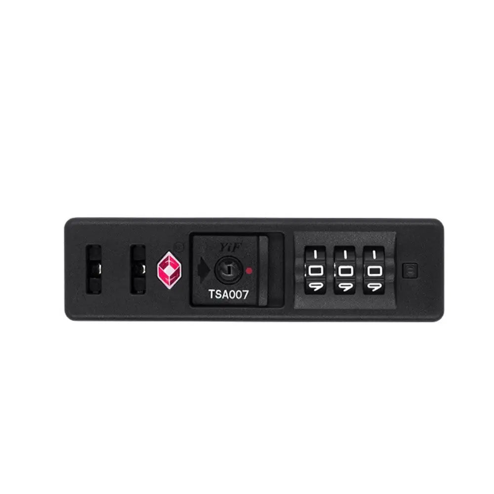 قفل أمان أسود لـ TSA مع لوحة مفاتيح وأزرار مختلفة.