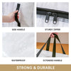 Image showing features of a storage bag including a side handle, sturdy zipper, waterproof material, and extended handle.