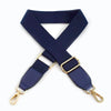 Navy canvas cotton bag strap with gold-toned metal hooks