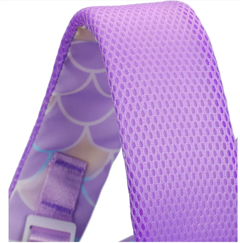 Purple mesh casual backpack featuring a white scale pattern and purple straps
