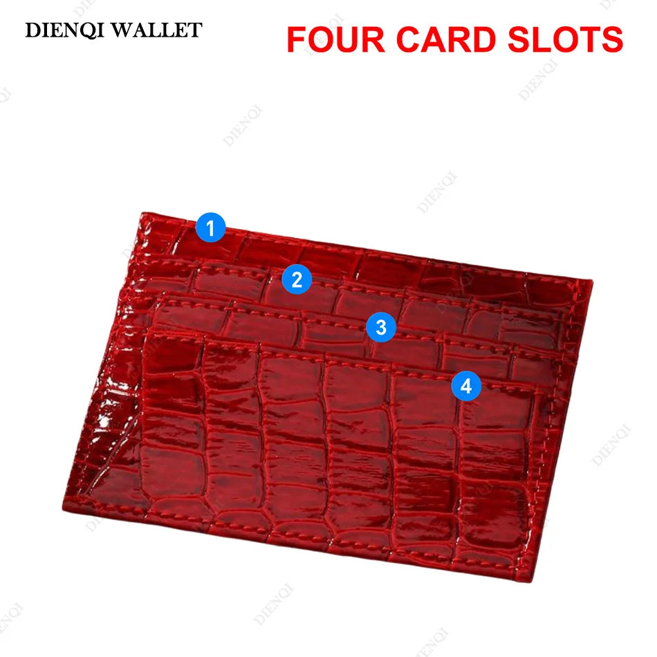 Red crocodile pattern slim card holder wallet with four card slots