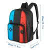A black backpack featuring a colorful game controller design with a front pocket and adjustable strap.