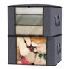 A set of three dark gray fabric storage organizer bins with zippered lids and carrying straps.