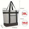 A gray and black heavy-duty insulated cooler bag with handles, measuring 14.5 inches wide and 9.5 inches deep.