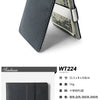 A black slim leather bi-fold wallet with a money clip is shown, displaying a banknote.