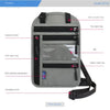 Gray RFID blocking neck wallet with multiple zippered compartments and an adjustable buckle.