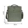 A olive green insulated picnic cooler backpack with a top handle and shoulder straps.