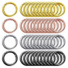 A collection of stainless steel spring clasp keychain rings and carabiner clips in various finishes.