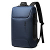 A dark blue laptop backpack with a black strap and a USB charging port.